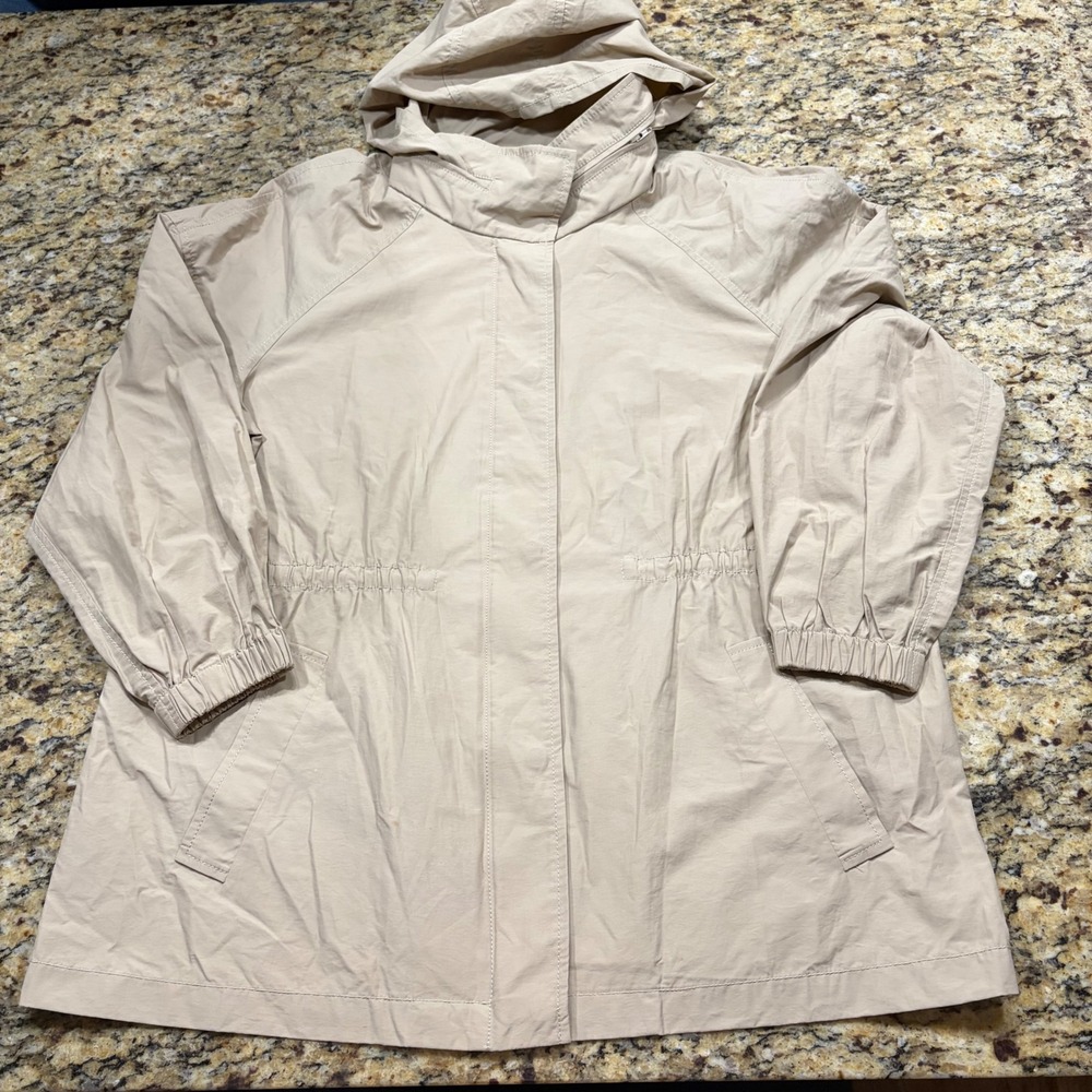 Eileen Fisher Womens Tan Hooded Anorak Jacket Drawstring Waist Beige Small ws